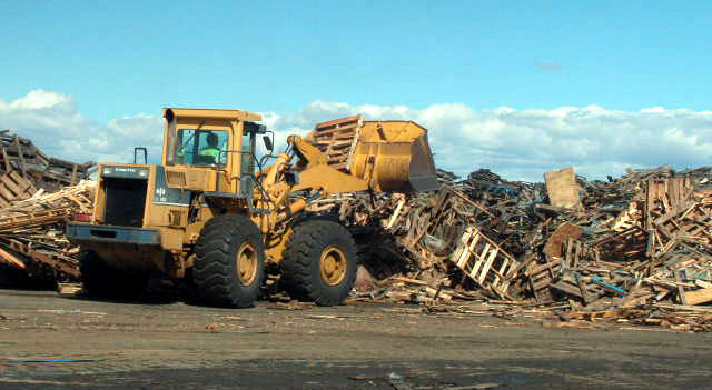 Backhoe-Dumping-Wood